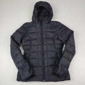 The North Face 550 Fill Down Jacket Womens Black Puffer Hooded Jacket Size XS